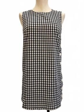 NEW MABLE women's side button gingham mini dress in black